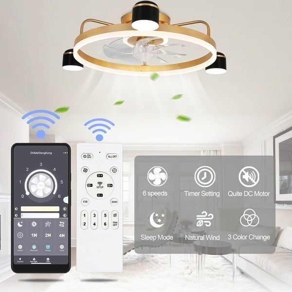 Oaks Aura 28in. LED Starry Night Smart App Control Low Profile Ceiling Fan Flush Mount Dimmable Lighting Shopping - The Best Deals on Ceiling Fans | 40786725