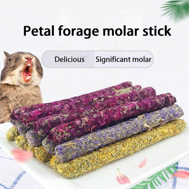 Fovien Natural Flowers Flavored Timothy Hay Sticks Rabbit Chew Toys Hamster Molar Snacks Perfect Food Accessories for Bunny Guinea Pigs Rats Chinchillas Gerbils and Other Small Animals 6PCS 1