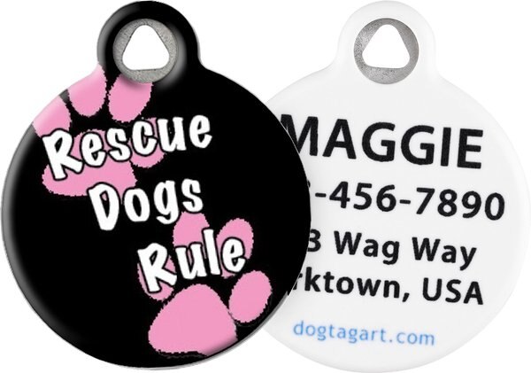 Dog Tag Art Rescue Dogs Rule Pink Personalized Dog ID Tag