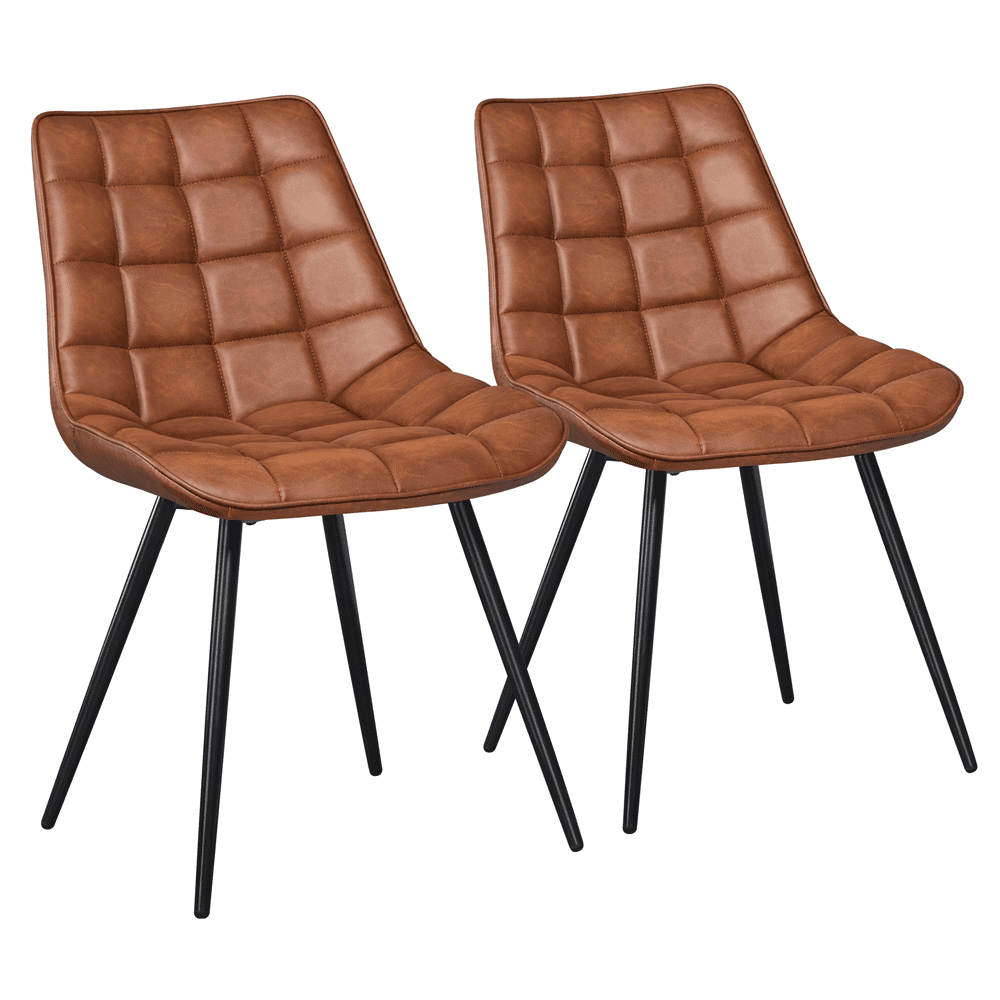 SMILE MART Set of 2 Modern Faux Leather Dining Chairs for Kitchen， Brown