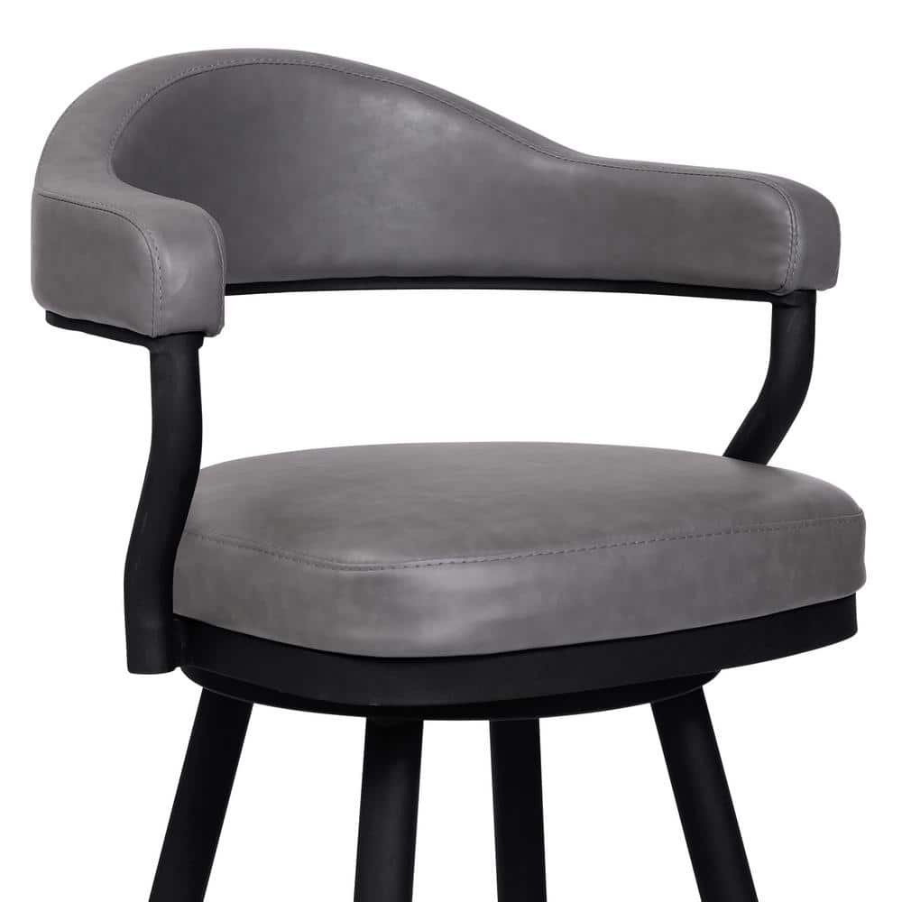 Armen Living Amador 30 in. Bar Height Bar Stool in a Black Powder Coated Finish and Vintage Grey Faux Leather 721535747016