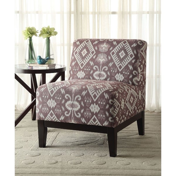 Moroccan Style Accent Chair In Pattern Fabric， Armless Slipper Chair with Brown Finish Tapered Wood Legs