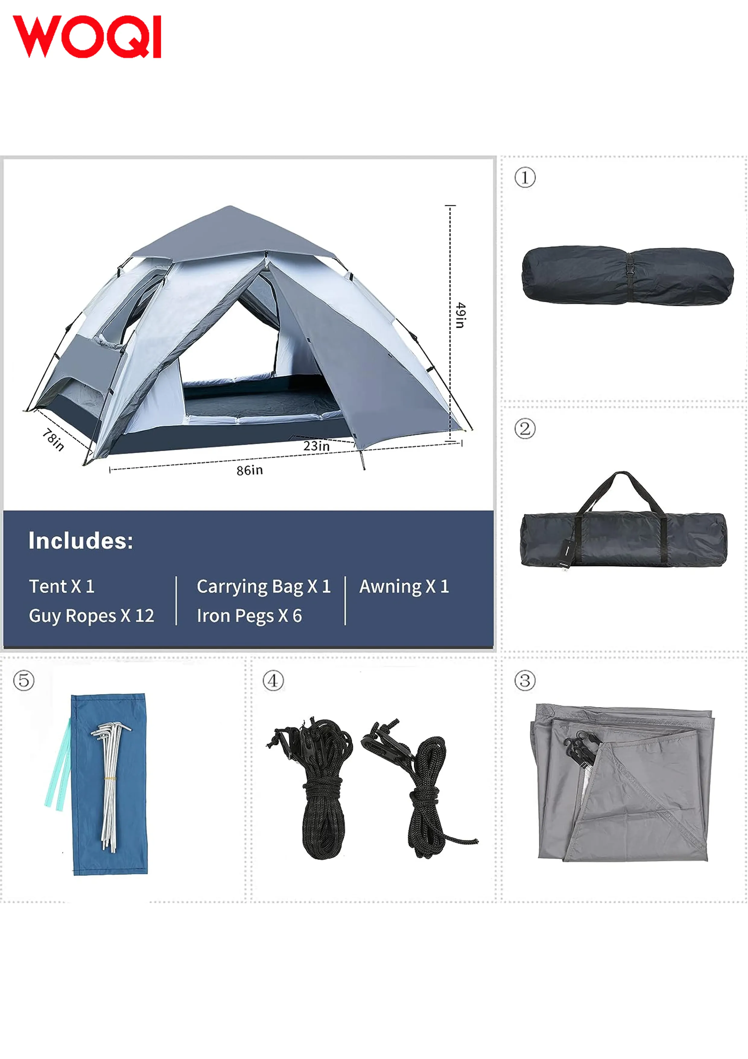 WOQI pop up lightweight tent  four person family camping tent  outdoor backpack tent for travel and hiking