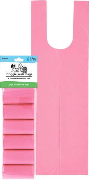 Doggie Walk Bags Citrus Scented Tie Handle Dog Poop Bags， Pink， 72 count