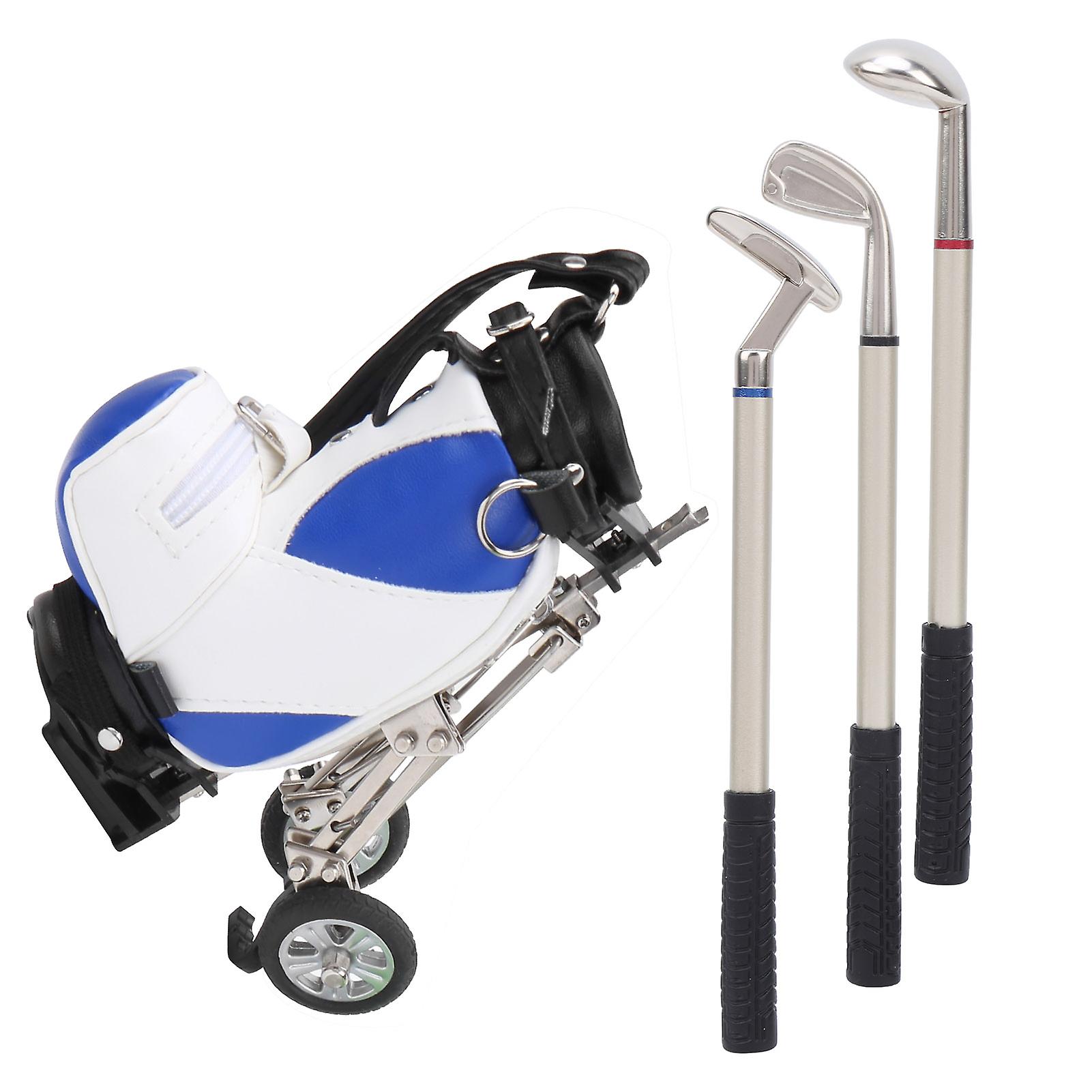 Desktop Golf Pen Set 3 Ballpoint Pens And Mini Bag Zinc Alloy Golf Pen Holding Bagblue White