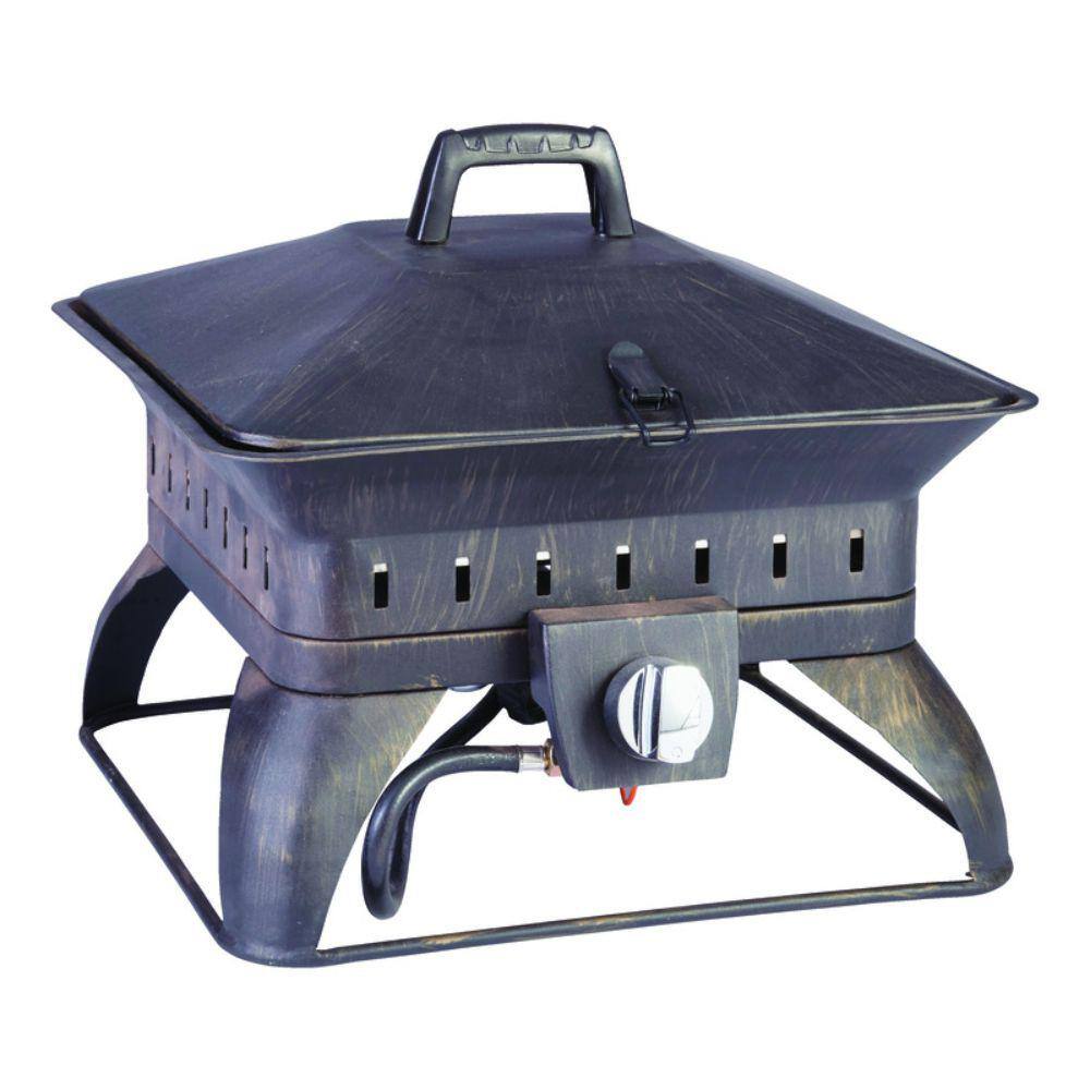 LIVING ACCENTS 14.6 in. H x 18.7 in. W x 18.7 in. D Porcelain Square Portable Propane Fire Pit 4794061