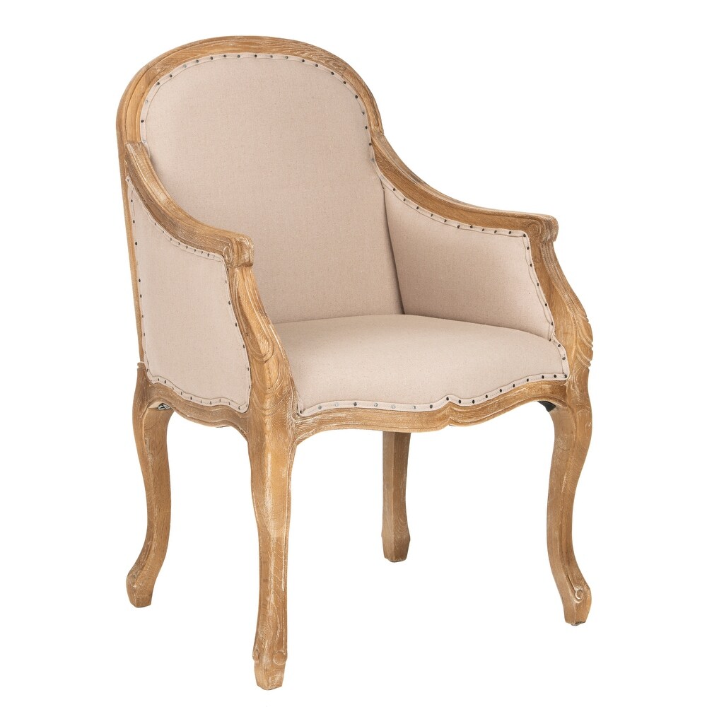 SAFAVIEH Dining Old World Arles Beige/ Antiqued Oak Finish Nailhead Arm Chair