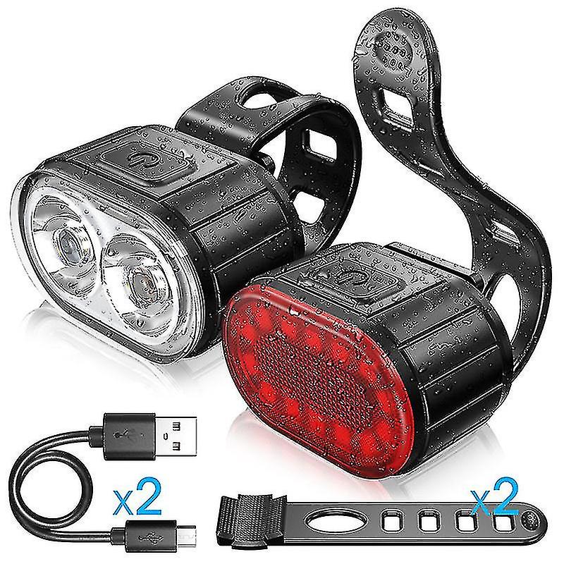 Bike Lights Set， Super Bright Front And Back Bicycle Lights， Usb Rechargeable - Durable Ipx5 Waterproof - Mountain Helmet Road Night Riding For Bike L