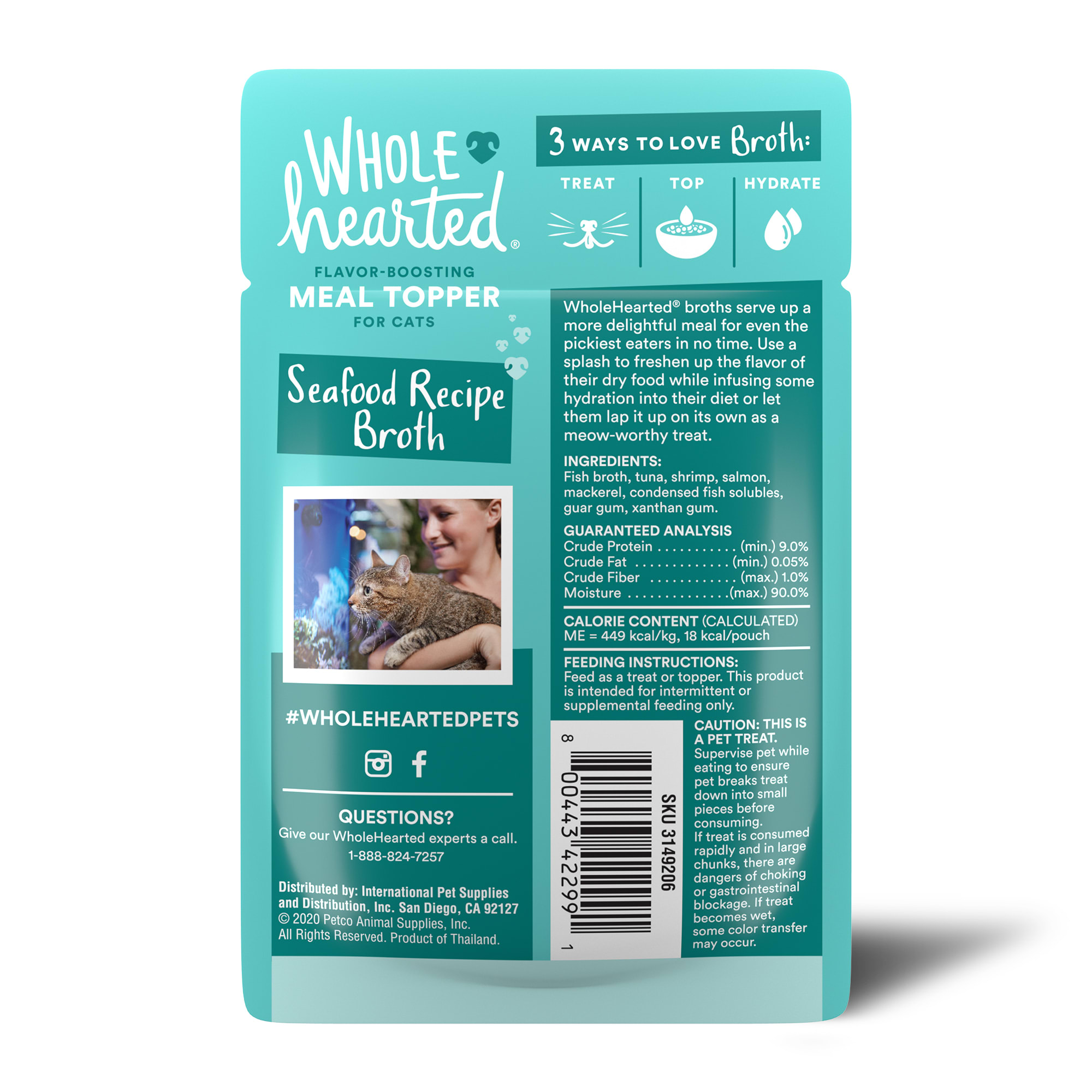 WHOLEHEARTED Seafood Recipe Broth Flavor-Boosting Wet Cat Meal Topper， 1.4 oz.， Case of 12