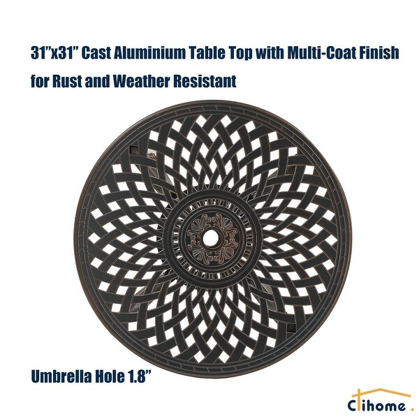 Clihome Patio Cast Aluminum Dining Table with Umbrella Hole