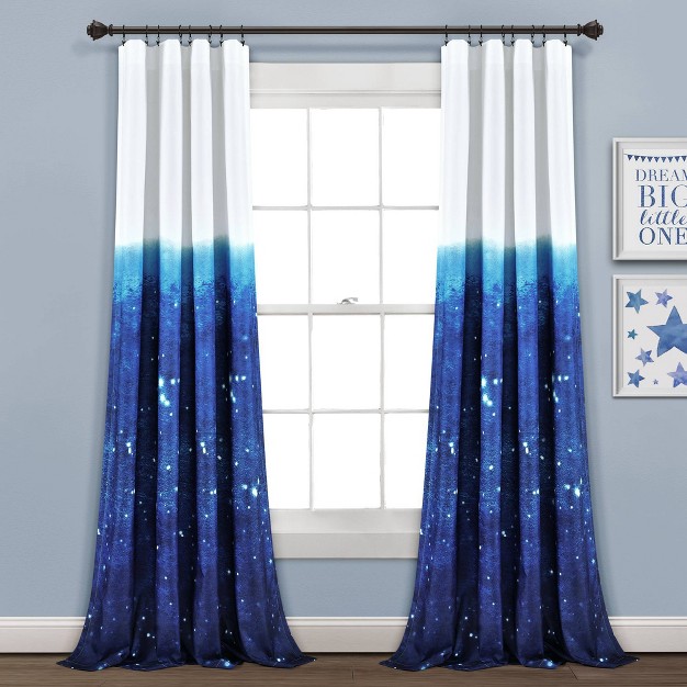 Kids x27 Space Star Ombre Window Curtain Panels Set Navy white Set Lush D cor