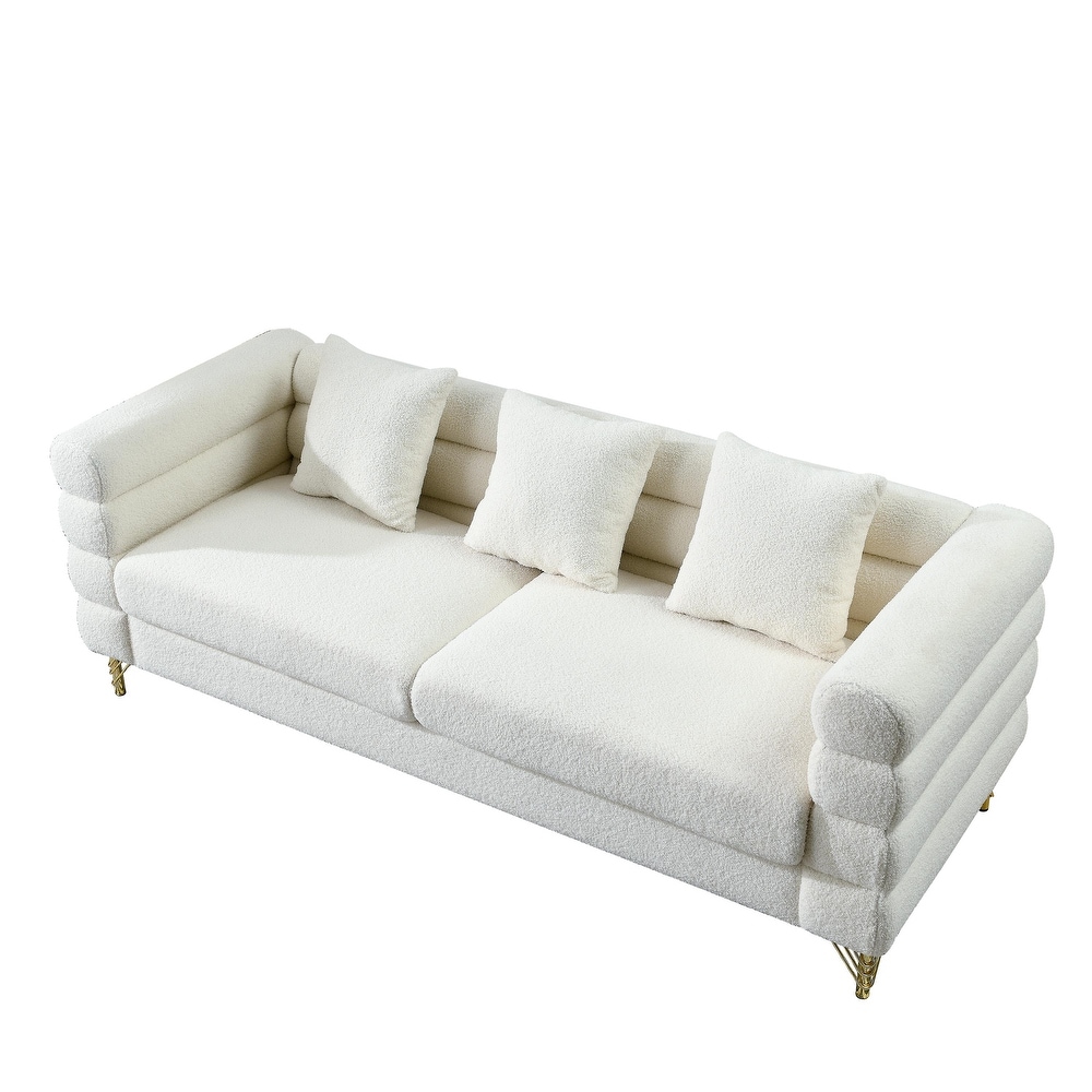 Ivory Teddy Upholstered Sofa Set with Pillows  3 Seater * 2