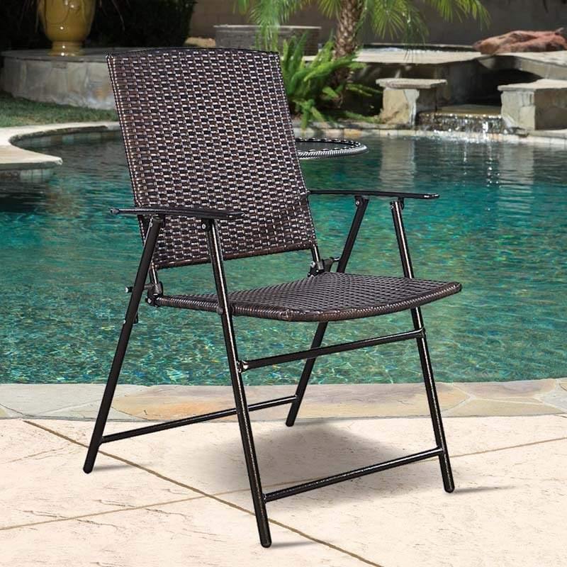 4-Pack Rattan Patio Folding Dining Chairs with Armrest & Footrest, Outdoor Portable Wicker Lounge Chair, Stackable Pool Lawn Chair