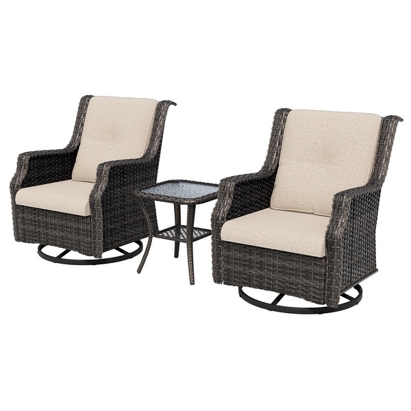 Cozywor 3Piece Wicker Patio Swivel Rocking Chair Outdoor Bistro Set