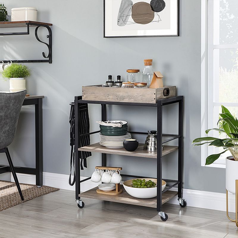 Kitchen Serving Cart， 3-Tier Kitchen Utility Cart on Wheels with Storage， Universal Casters w/Brakes