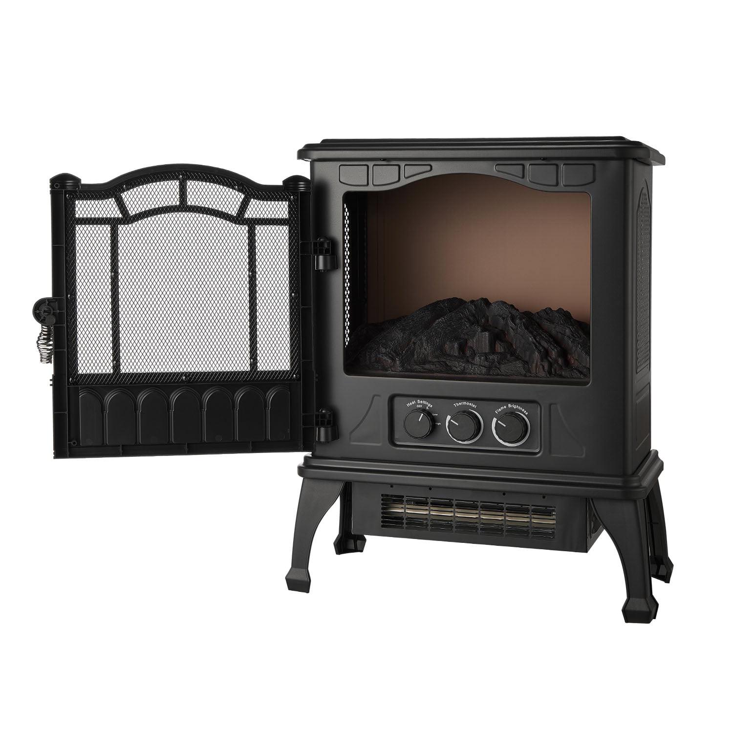 Mainstays Black 1500w 2-Setting 3D Electric Stove Heater with Life-like Flame