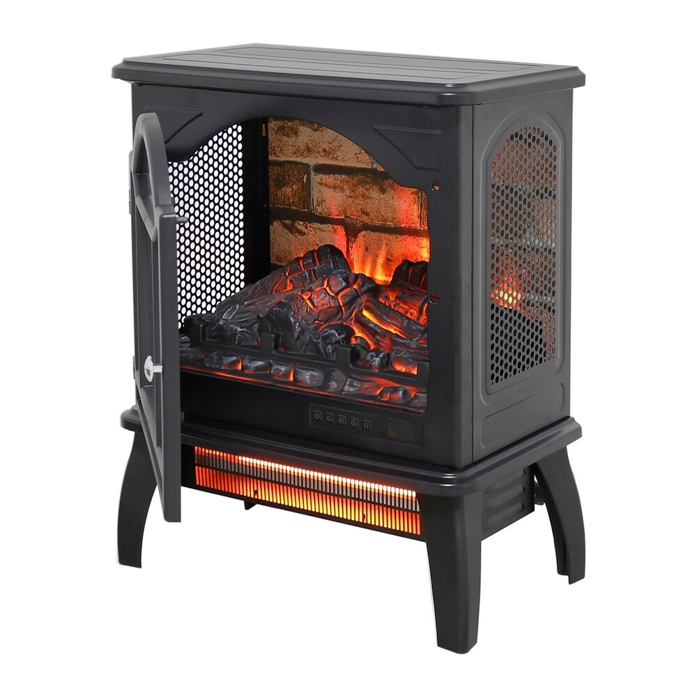 18 Inch Freestanding 3D Infrared Electric Fireplace Stove in Antique Black with Remote Control   18\