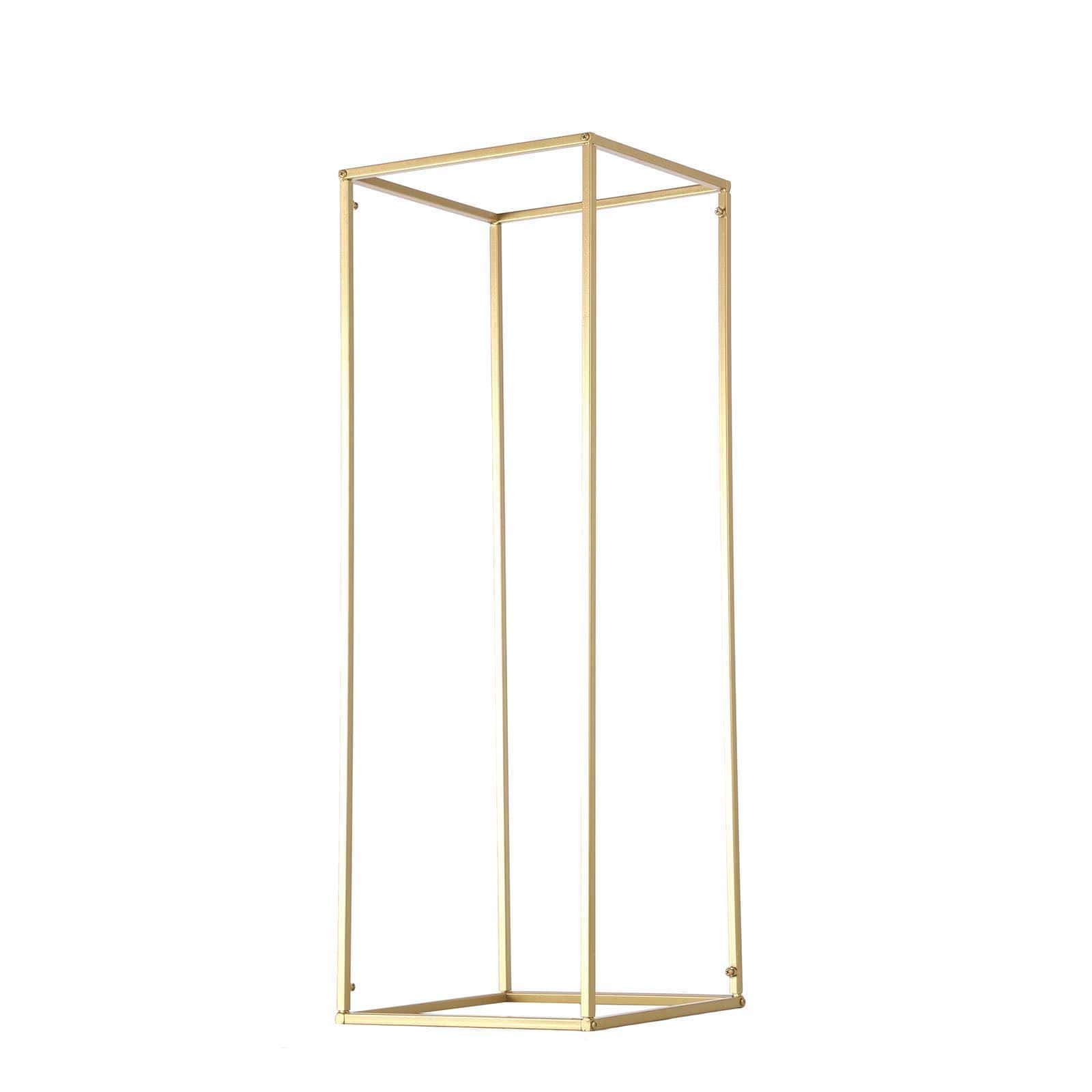 2 Pack Rectangular Gold Metal Wedding Flower Stand, Geometric Column Frame Centerpiece 32