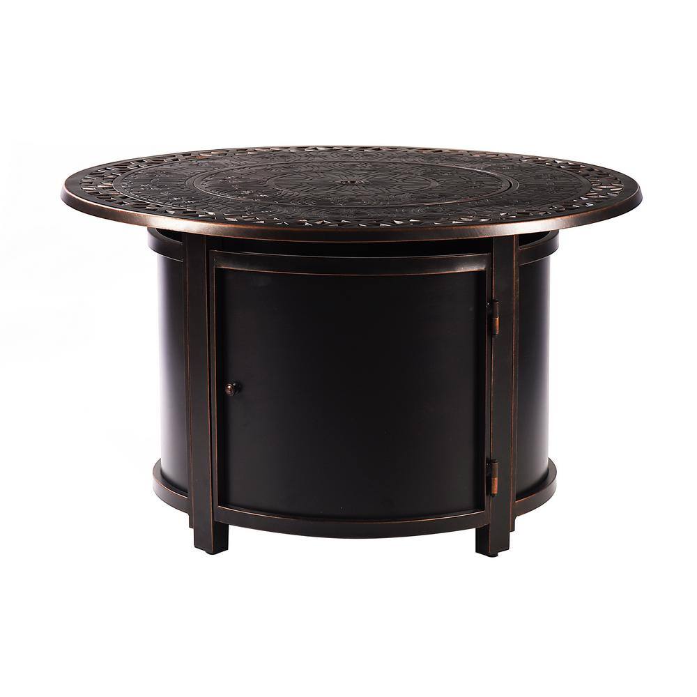 Oakland Living 44 in. x 44 in. Copper Round Aluminum Propane Fire Pit Table with Glass Beads 2 Covers Lid 55000 BTUs LIMA-FPT-AC