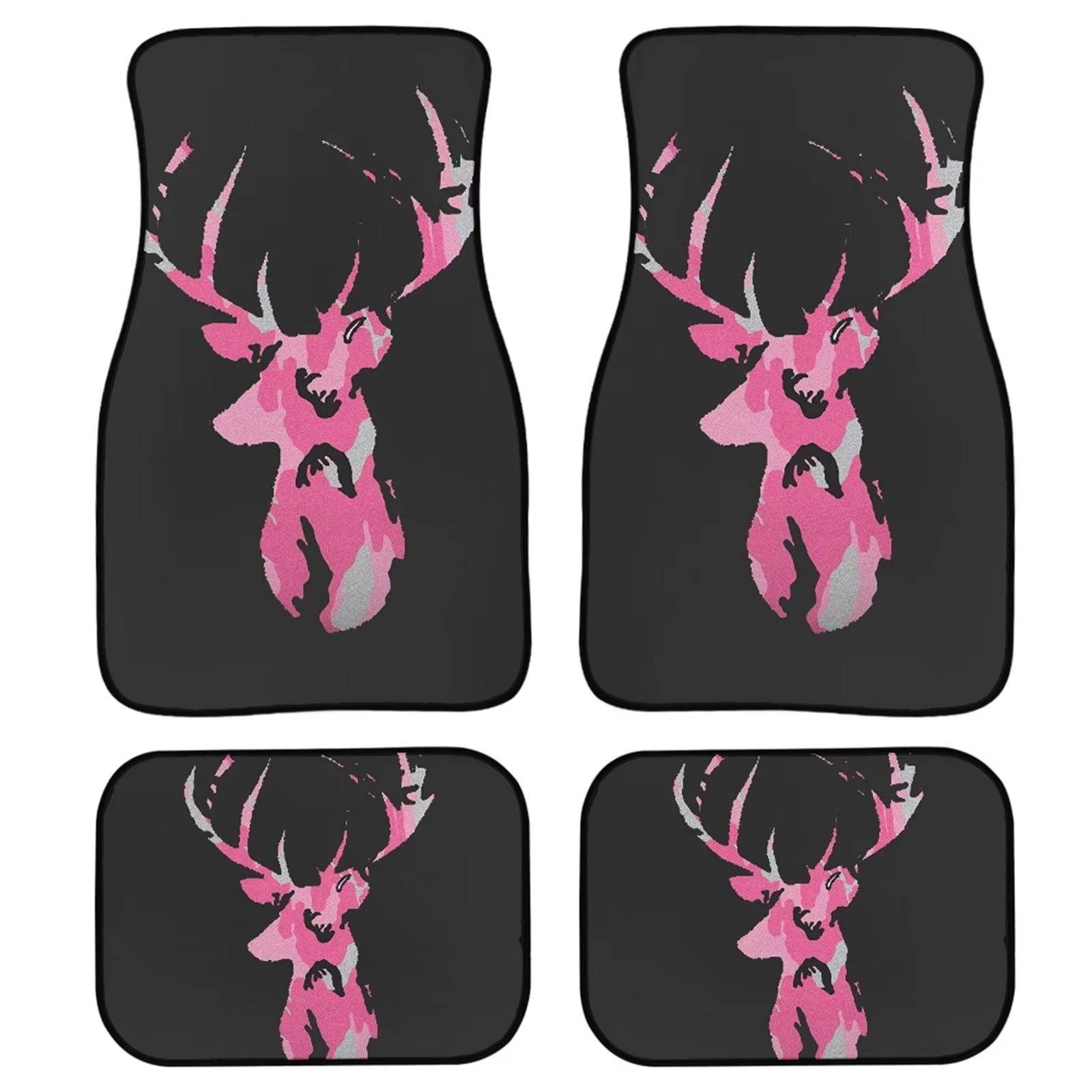 FKELYI Camo Hunting Car Floor Mat for Men，Water-Resistance Pink Deer Interior Decorative Mats，Heavy Duty Rubber Gasket Foot Pads，Universal Fit for Car Sedan SUV Van