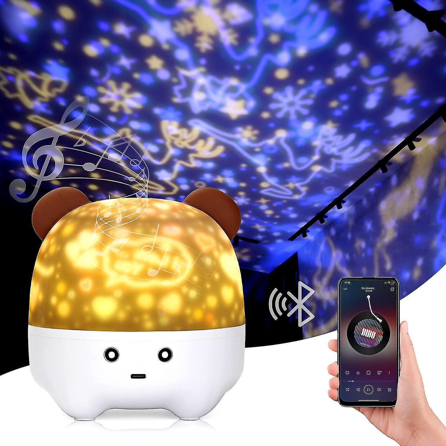 Wekity Night Light For Kids， Music Star Light Projector For Bedroom Ceiling， 6 Rotating Projections， Rechargeable Led Toddler Lamp， Nightlight