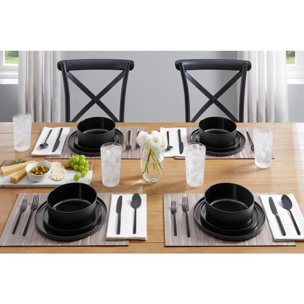 Home Decorators Collection Trenblay Melamine Dinnerware Set in Charcoal Black (Service For 4) TPL1105MDSBB