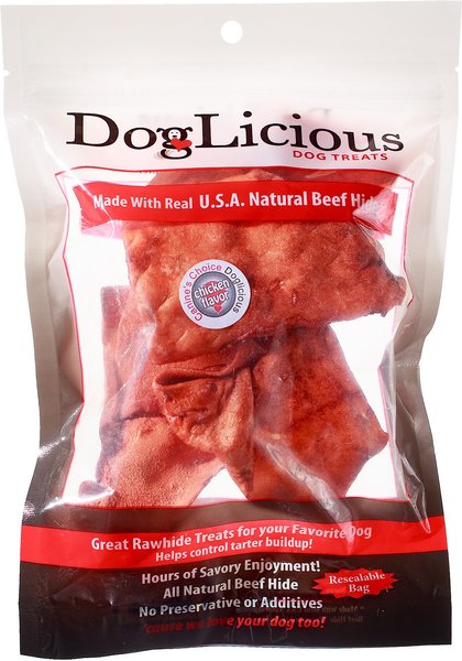 Canine's Choice DogLicious Chicken Flavor Chips Rawhide Dog Treats， 3-oz bag