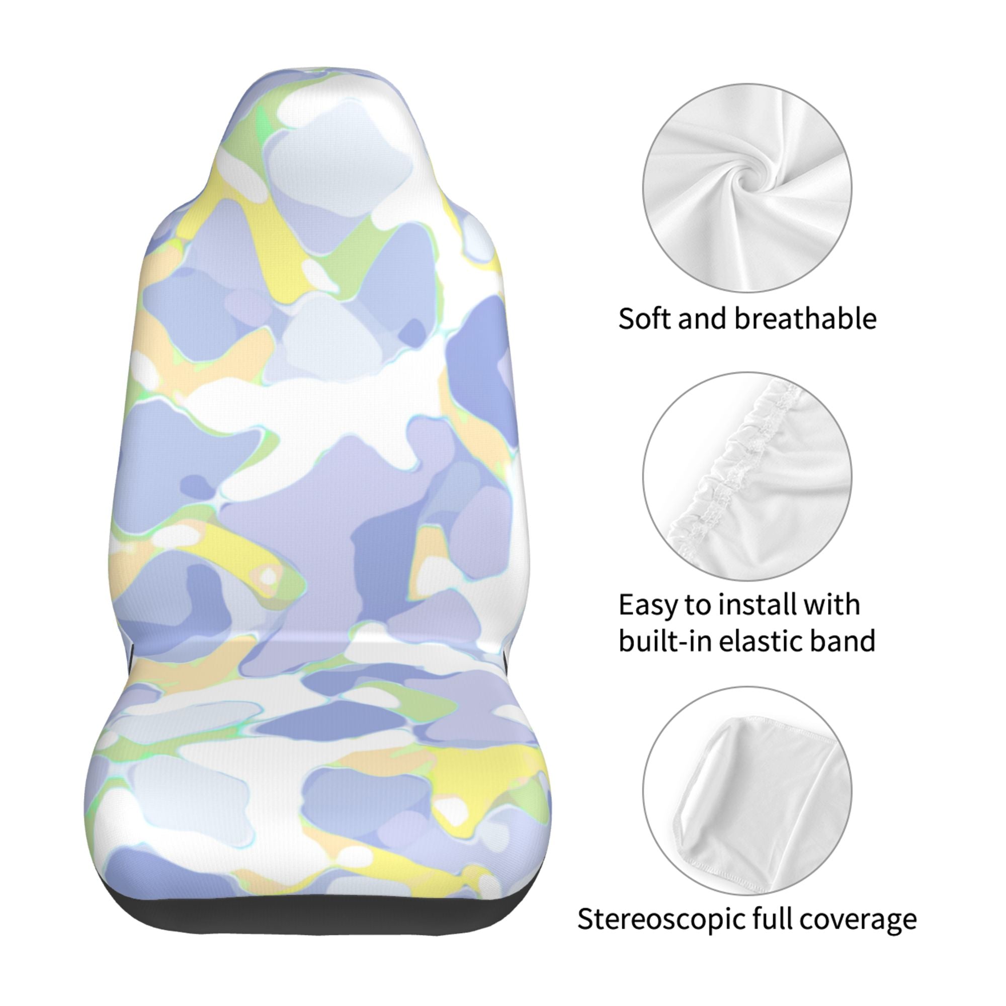 Easy to Install Car Universal Seat Cover， Purple Camouflage Four Seasons Universal Front Seat Cover， 2-Piece