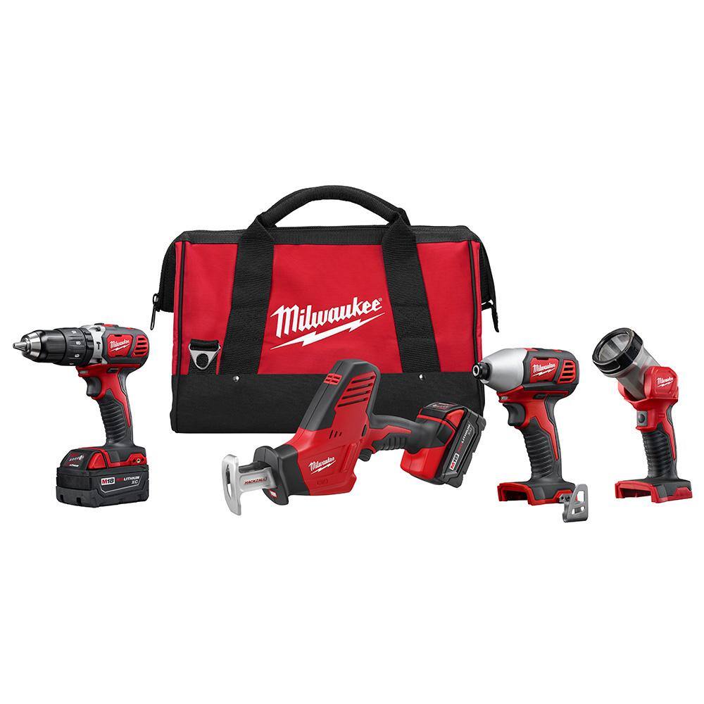 MW M18 18V Lithium-Ion Cordless Combo Tool Kit (4-Tool) w(2) 3.0Ah Batteries (1) Charger (1) Tool Bag 2695-24