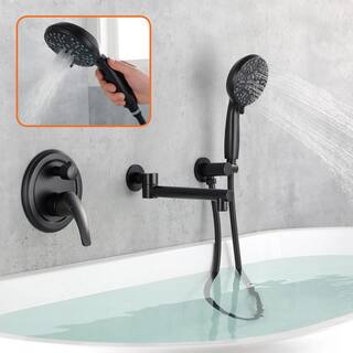 Miscool Round Single-Handle 7 -Spray Wall Mount Roman Tub Faucet with Swivel Spout in Matte Black (Valve Included) SHSMDH10C031BL