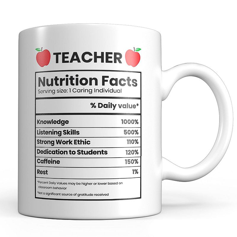 Teacher Nutritional Facts Mug - Dishwasher Microwave Safe Cup， Printed on Both Sides - Great for Birthday， Teacher's Day， and Christmas Gift