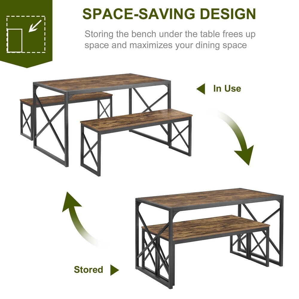 VECELO 3 pieces Dining Table Set with Bench for Kitchen and Restaurant