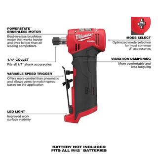 MW M12 FUEL 12V Lithium-Ion Brushless Cordless 14 in. Right Angle and Straight Die Grinder Kit (Tool-Only Kit) 2485-20-2486-20