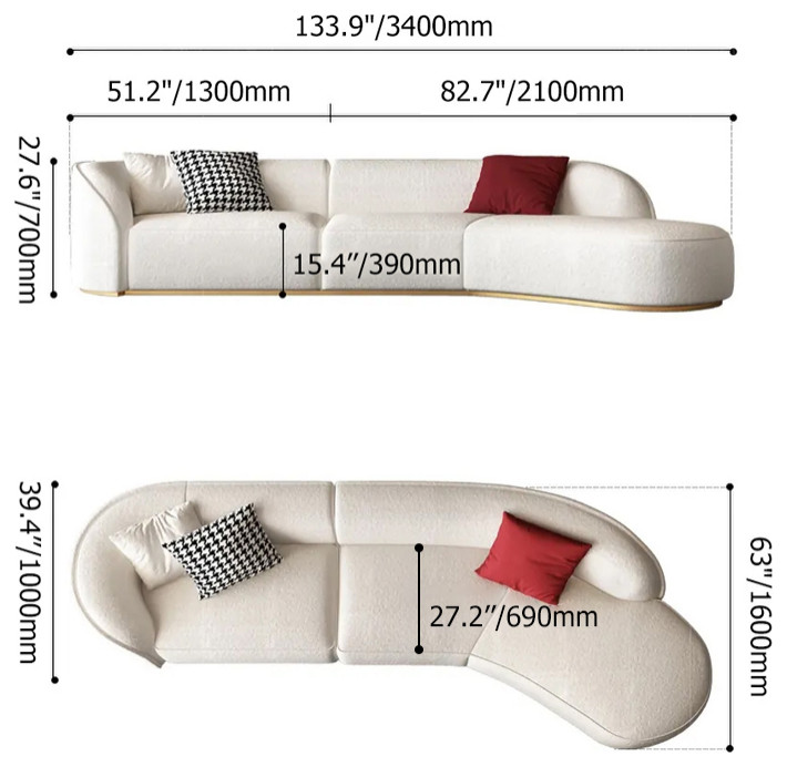 Curved White Sectional Sofa Upholstered 5 Seater Floor Sofa Faux Fur Polyester   Contemporary   Sofas   by Homary International Limited  Houzz