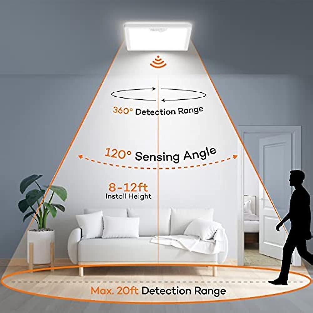 Wired Motion Sensor LED Ceiling Light， 18W 1800LM Flush Mount Lighting Fixture 3 CCT， 3 Timer， 8.7 Inch Square Motion Ceiling Light for Closet Stair