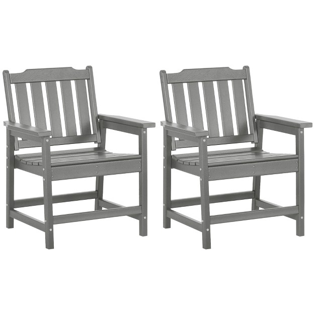 Outsunny 2 Piece All weather Patio Chairs Hdpe Patio Dining Chair Set Heavy Duty Wood like Outdoor Furniture Gray