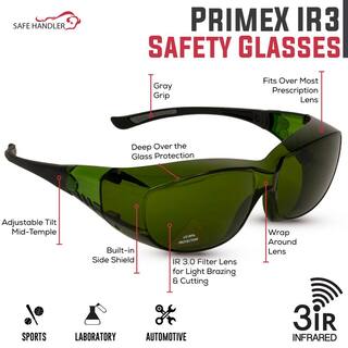 Safe Handler PrimeX IR3 Safety Glasses Anti-Fog-Scratch Wrap Around Lenses (3-Pairs) SH-PRXSG-FCGN-MS14-IR3-3