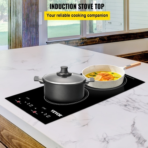 2300W 110V Ceramic Glass Electric Stove Top with Sensor Touch Control Induction Cooktop， 11 inch 2 Burners， Black