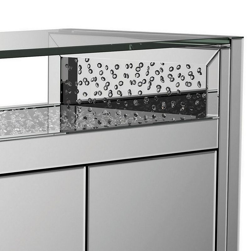 Regi 32 Inch Modern Mirrored Sideboard Buffet Console Cabinet， Silver