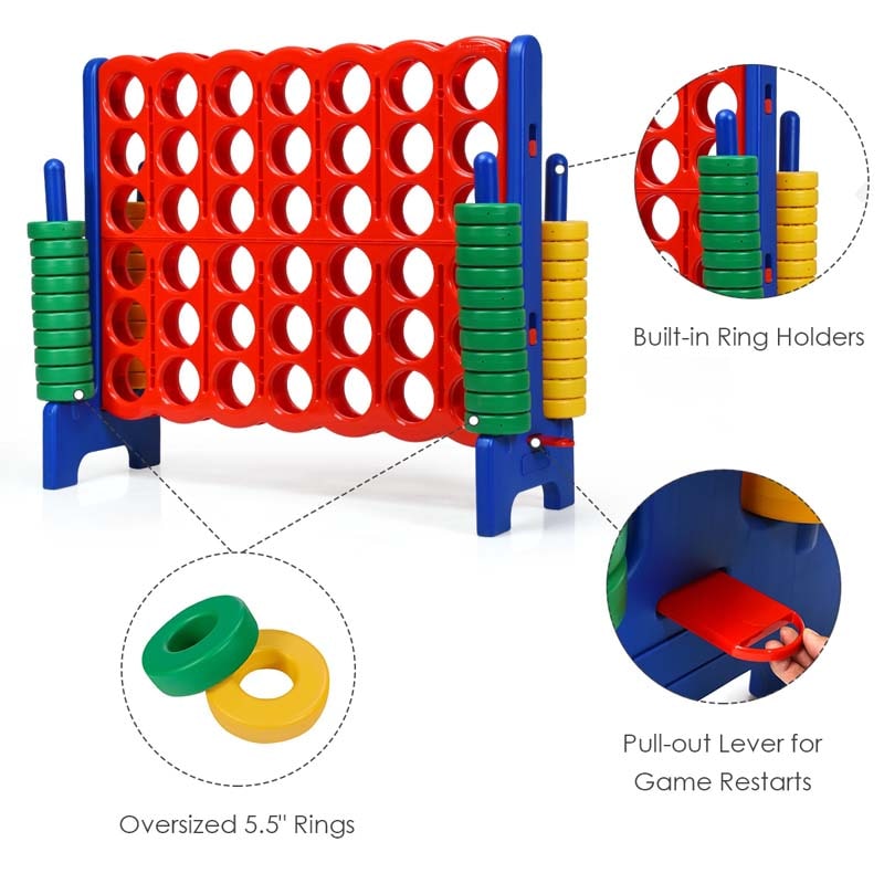 Giant 4-In-A-Row, Jumbo 4-to-Score Giant Game Set with 42 Jumbo Rings & Quick-Release Slider