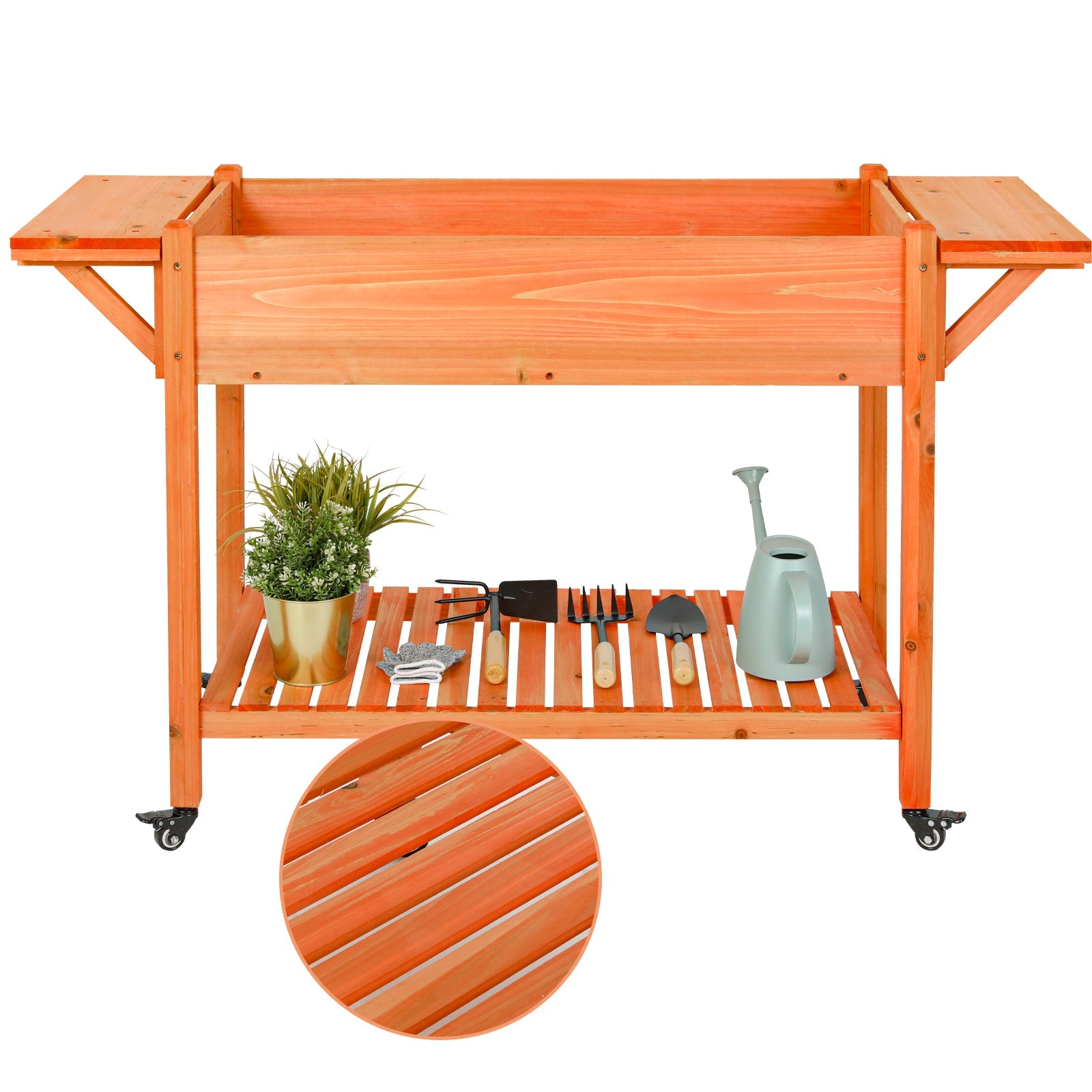 Increkid 55" x 21" x 33" Raised Garden Bed Mobile Elevated Wood Planter W/ Shelf