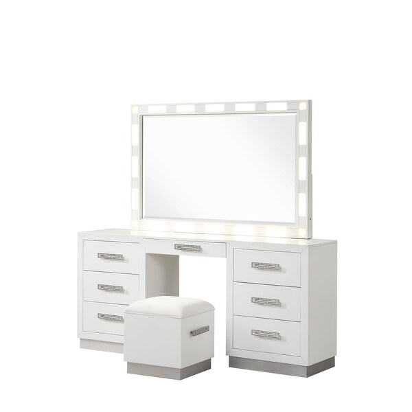 Coco Queen 5 Pc Vanity Bedroom Set in Milky White - - 37984382