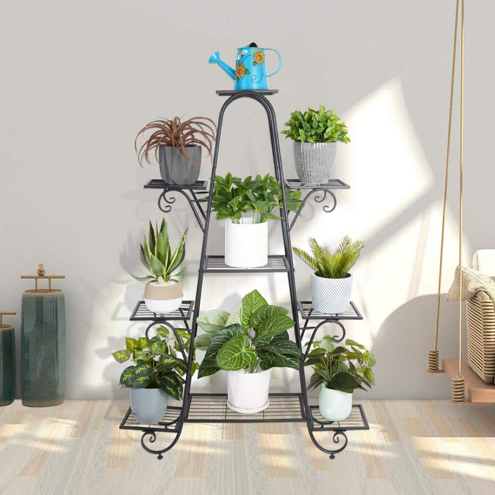 AESOME 50.6 in. x 36.5 in. x 9.8 in. Indoor Metal Plant Stand Planter Storage Rack Potted Plant Shelf Display Holder 9-Tier HJ468-V1