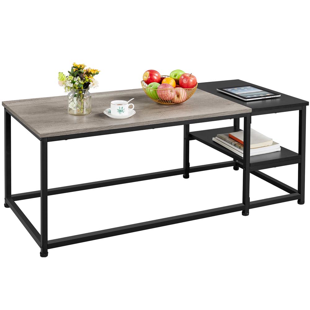 Alden Design Modern Coffee Table with Storage Shelf Rustic Gray