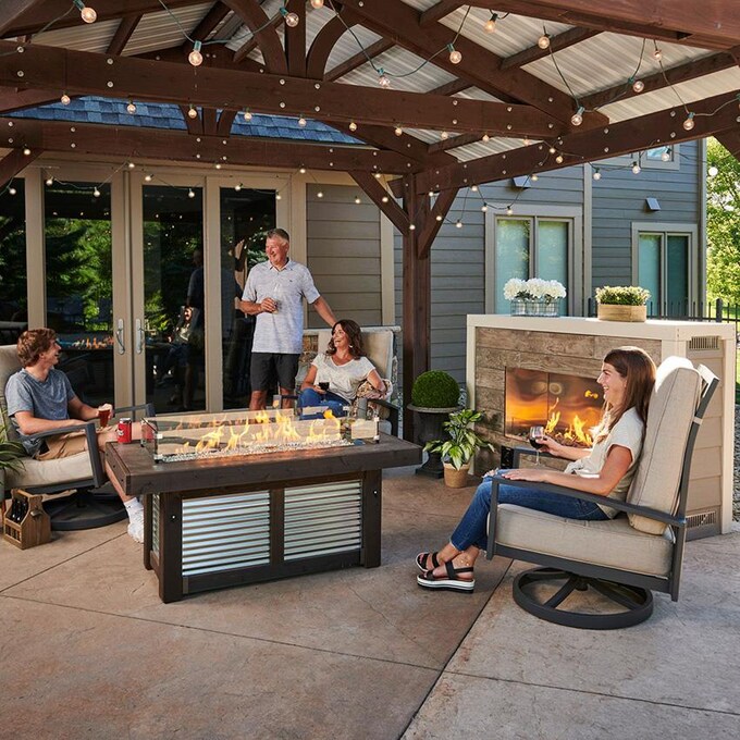 The Outdoor GreatRoom Company Denali Brew 56-Inch Linear Natural Gas Fire Pit Table with 42-Inch Crystal Fire Burner