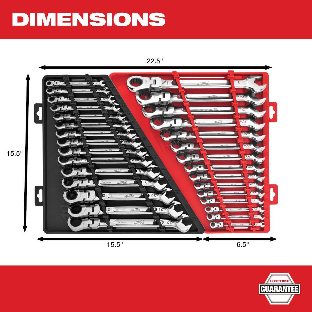 Milwaukee 48-22-9413 144-Position Flex-Head Ratcheting Combination Wrench Set SAE (15-Piece)