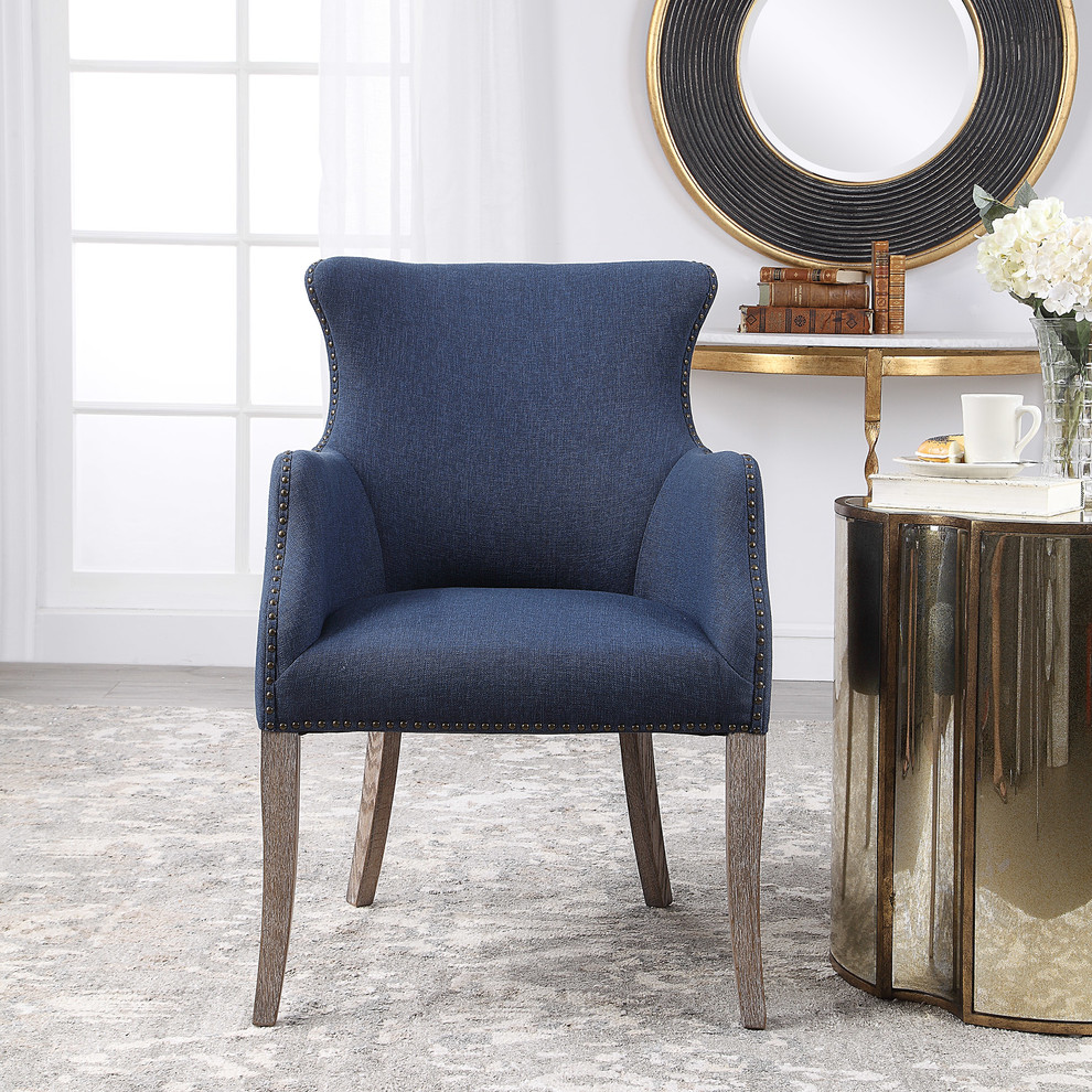 Uttermost Yareena Blue Wing Chair   Transitional   Armchairs And Accent Chairs   by GwG Outlet  Houzz