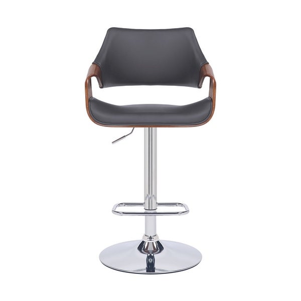 Grey Faux Leather and Walnut Wood and Chrome Swivel Adjustable Bar Stool - 45