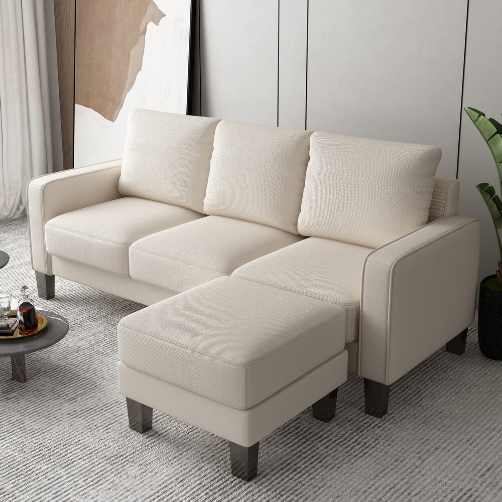 L shape Sectional Storage Sofa 3 Seats Couch Polyester Upholstered Living Room Furniture with Convertible Ottoman   Wood Legs