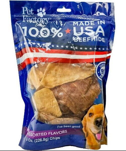 Pet Factory Beefhide Chips Beef and Chicken Flavored Dog Hard Chews， 8-oz bag